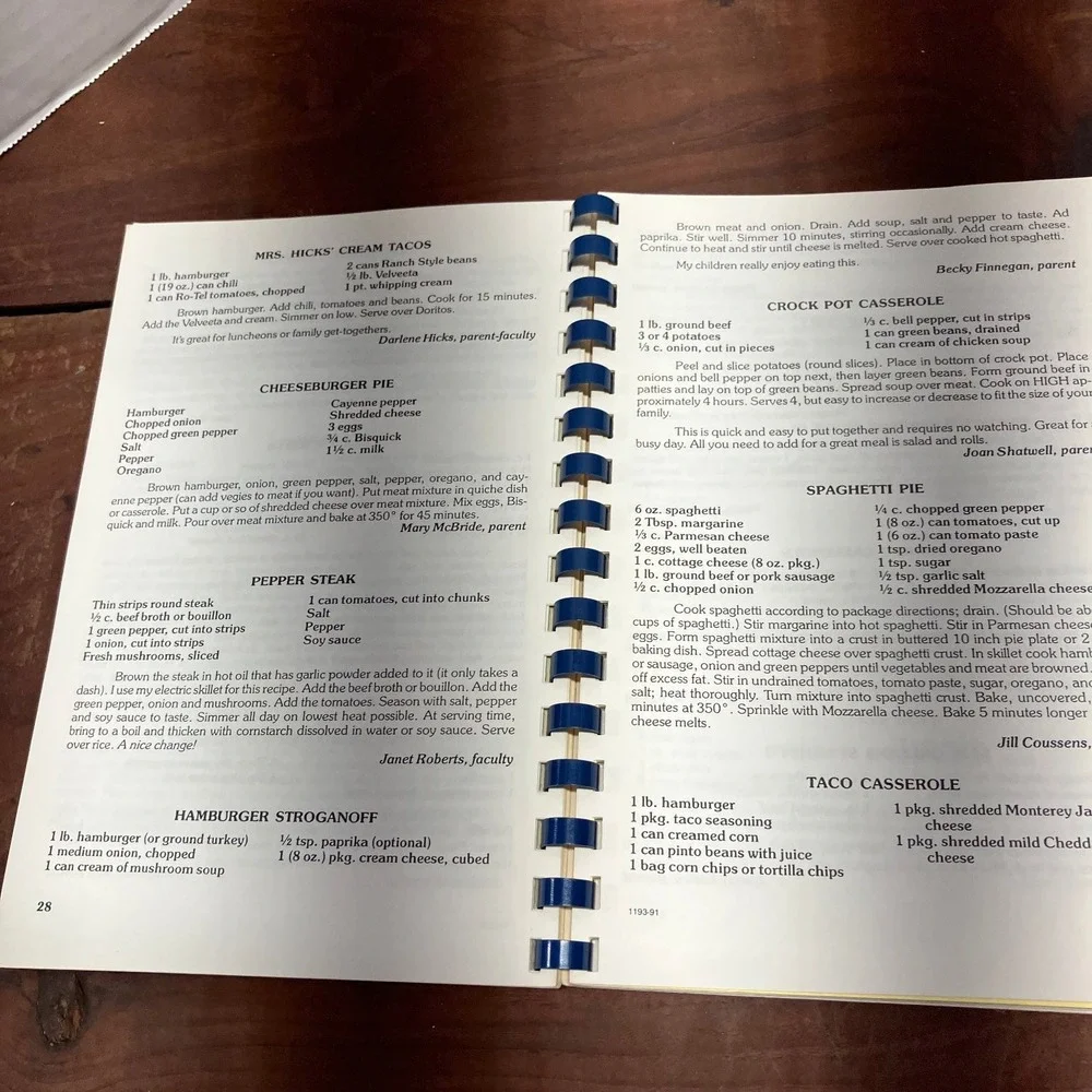 The Cafe Arrowhead 1991-1992 Arrowhead PTA Cookbook Recipes Spiral Bound